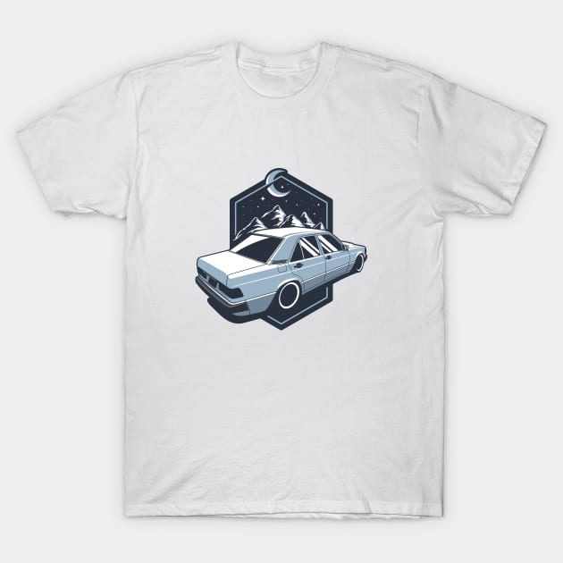 Blue 190E Night Scene T-Shirt by KaroCars